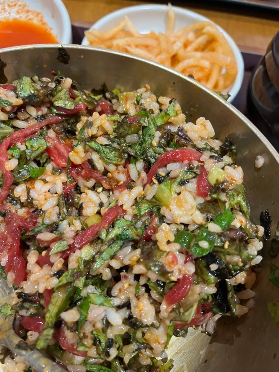 Yukhoe bibimbap mixed with egg yolk