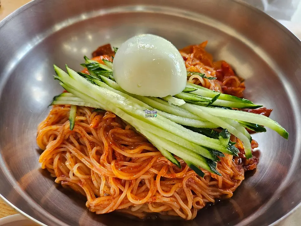 Double portion of bibim milmyeon served already mixed
