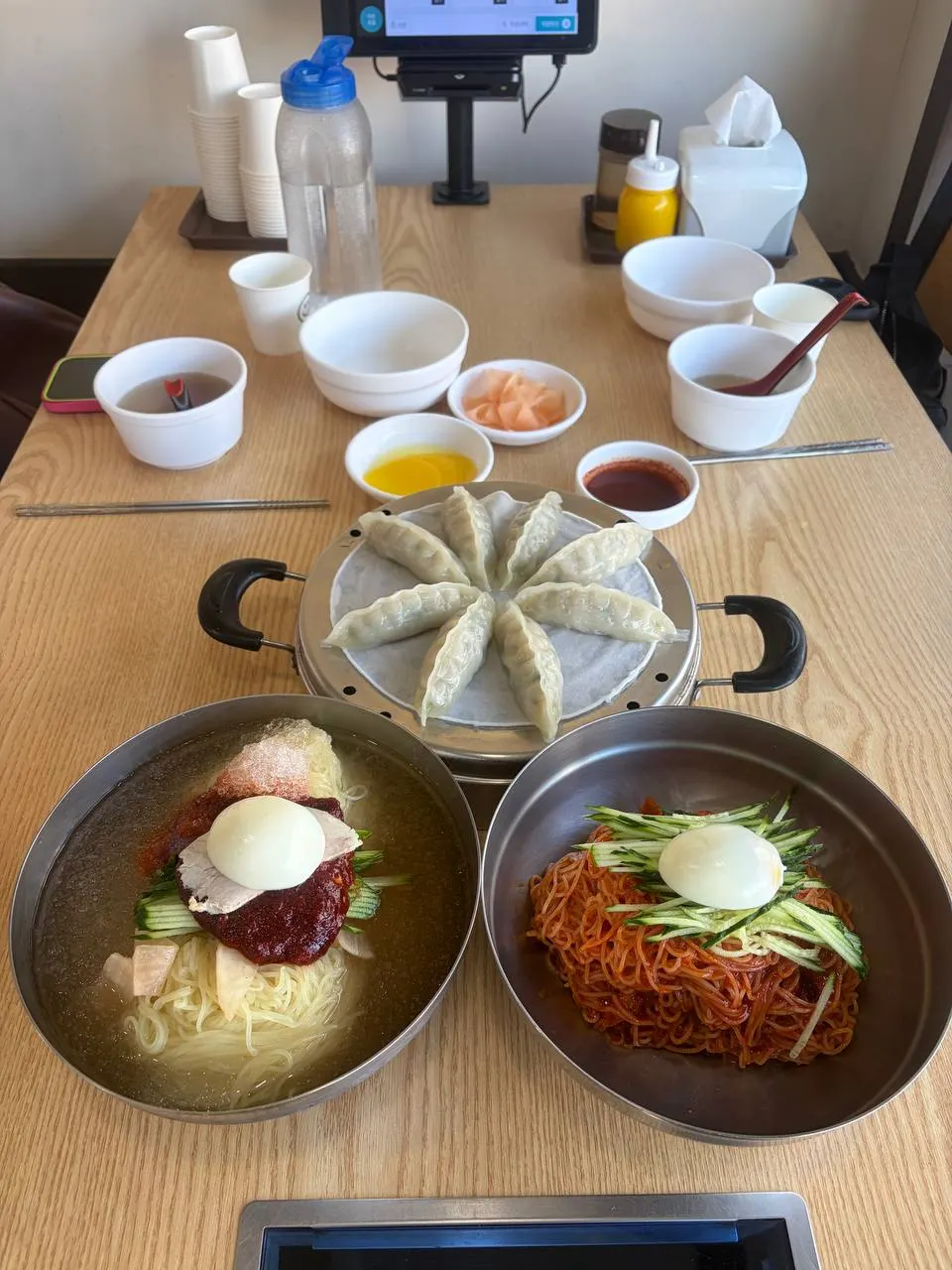 Water milmyeon double portion, bibim milmyeon and dumplings set