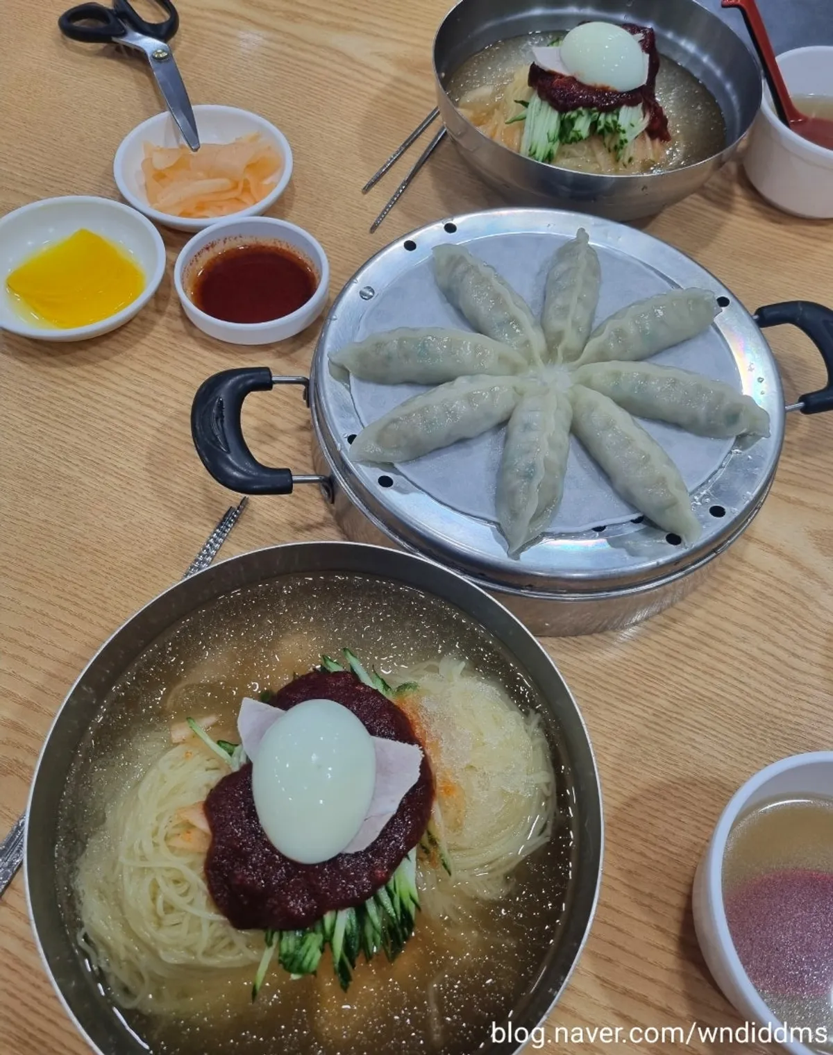 Close-up of water milmyeon with icy cold broth