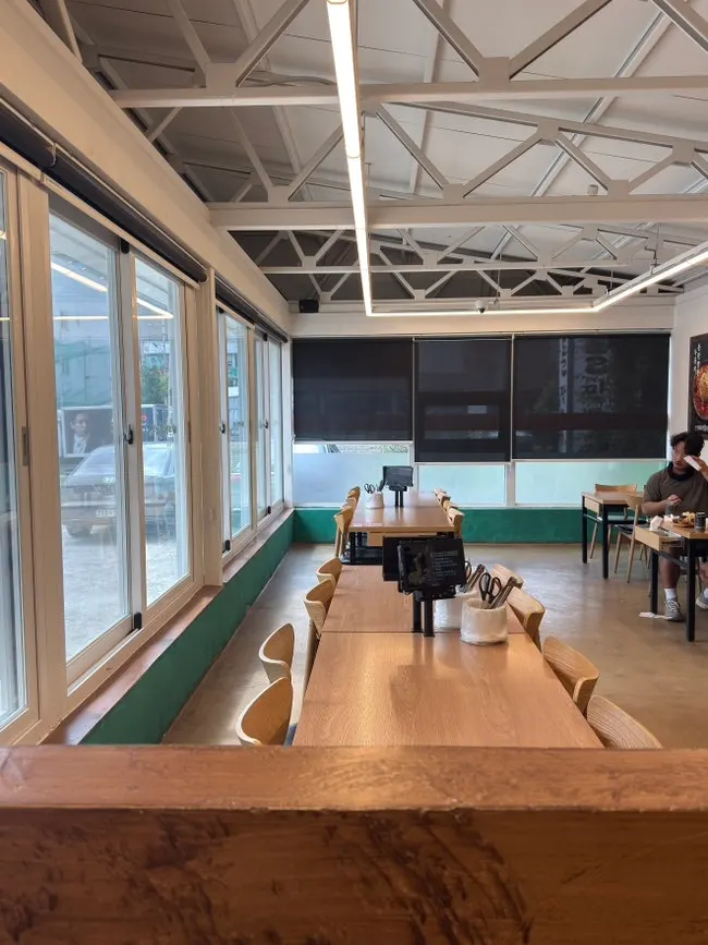 Bright, pleasant interior with tables