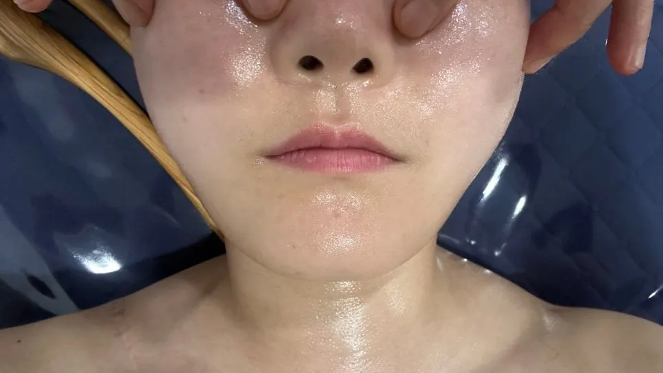 Facial treatment after applying ampoule and oil