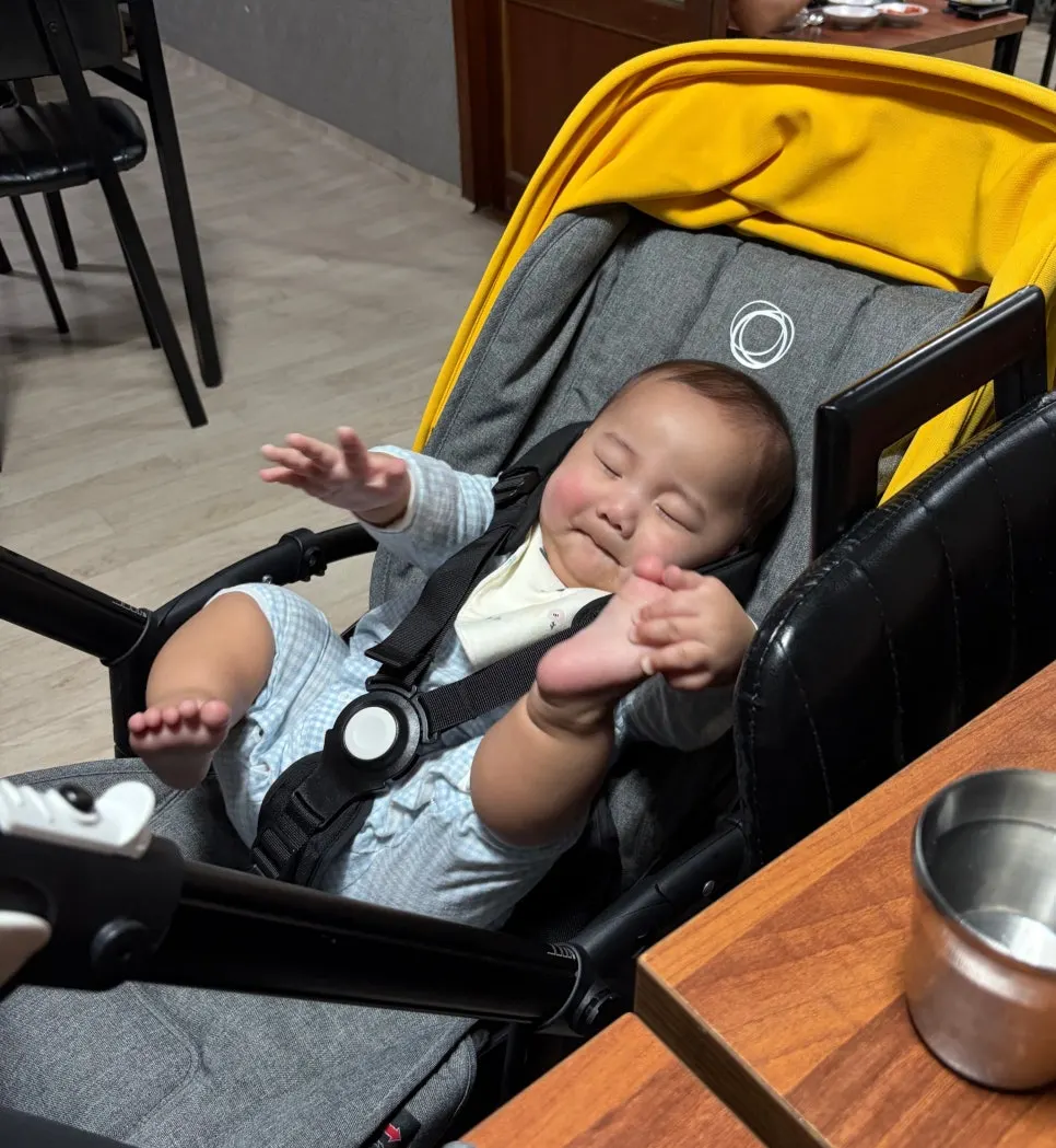 Just before entering with a stroller