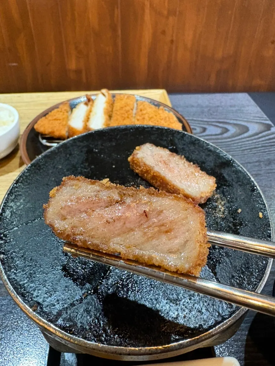 Medium-rare cross-section of the gyukatsu