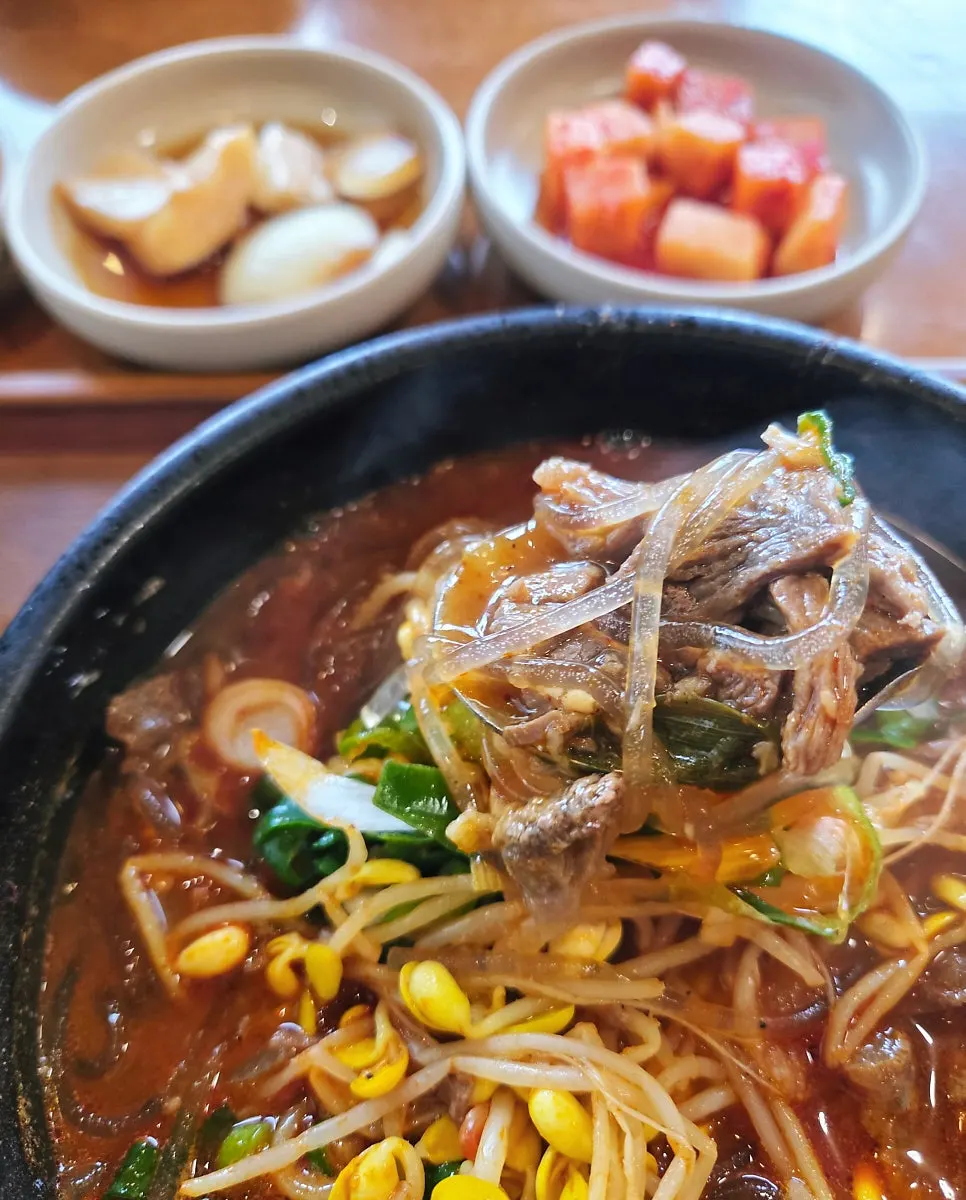Meat and radish inside the haejangguk