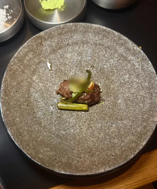 Beef dipped in salt and wasabi