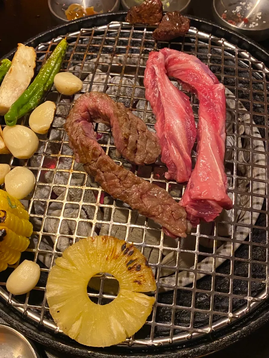 The grill after all three cuts had been cooked in sequence