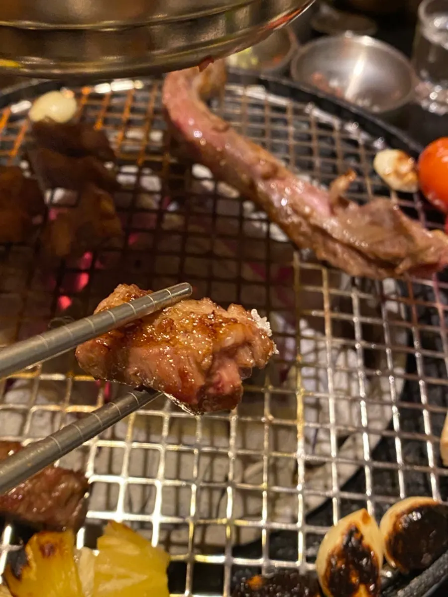 Grilled beef alongside the grilled vegetable assortment
