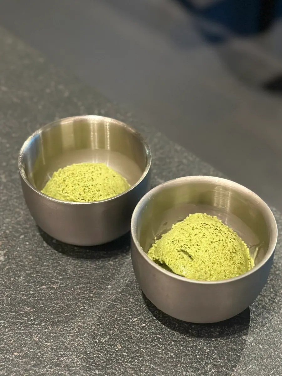 Green tea ice cream served for dessert