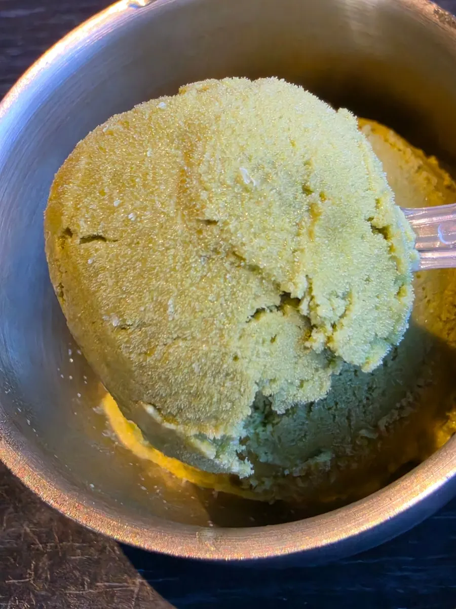 Green tea ice cream served for dessert