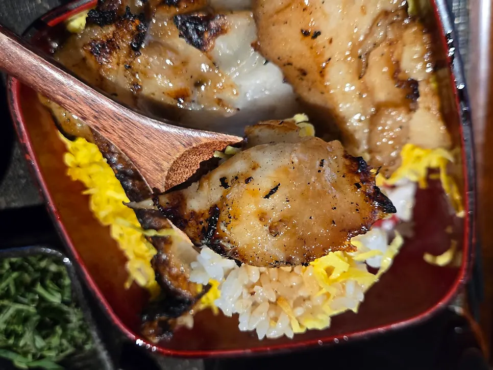 Grilled mero on top of the mero mabushi rice bowl