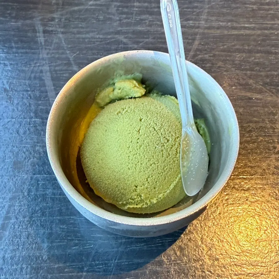 Matcha ice cream served for dessert