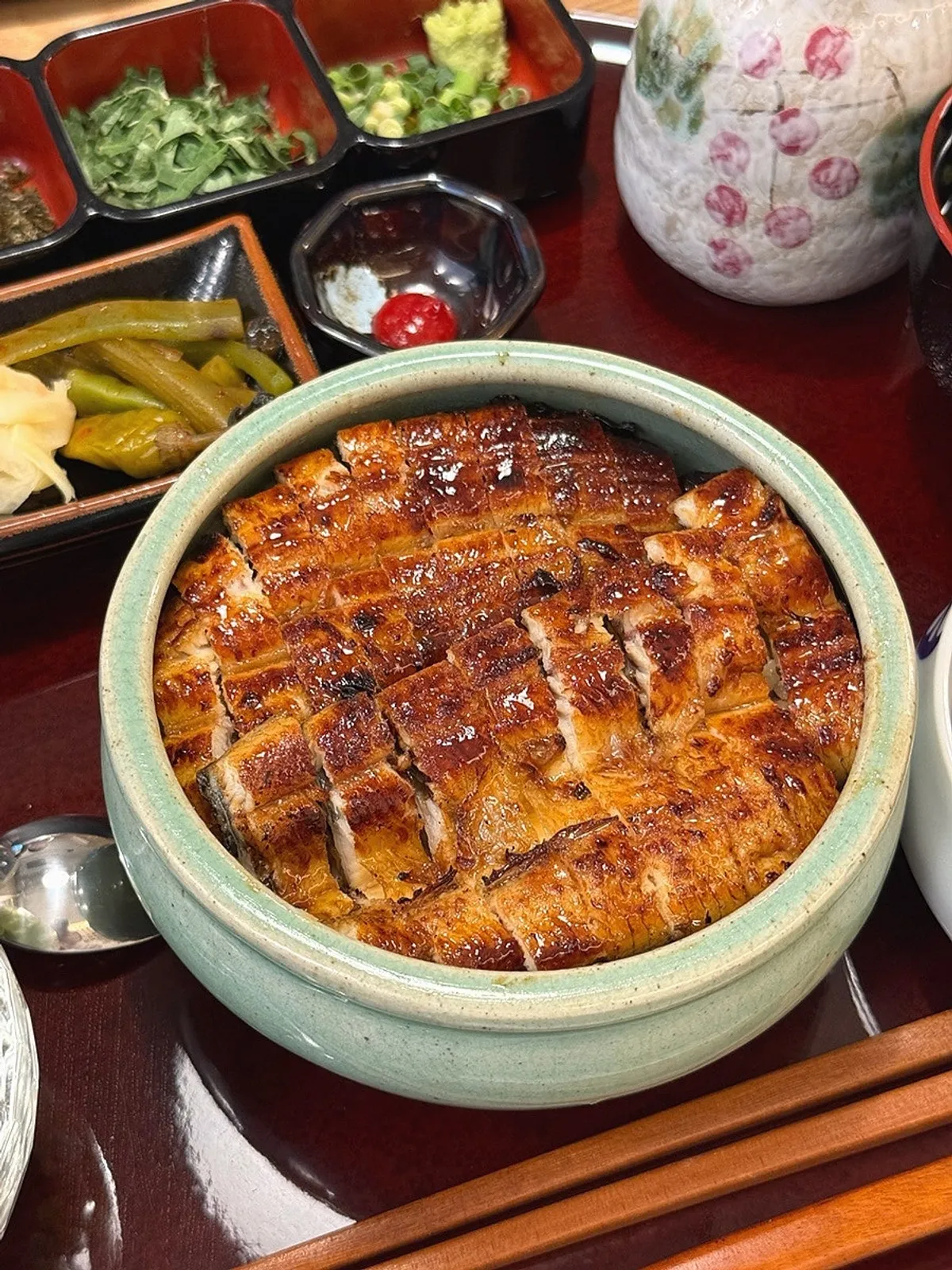 A bowl of Unagiwa's hitsumabushi set eel rice bowl