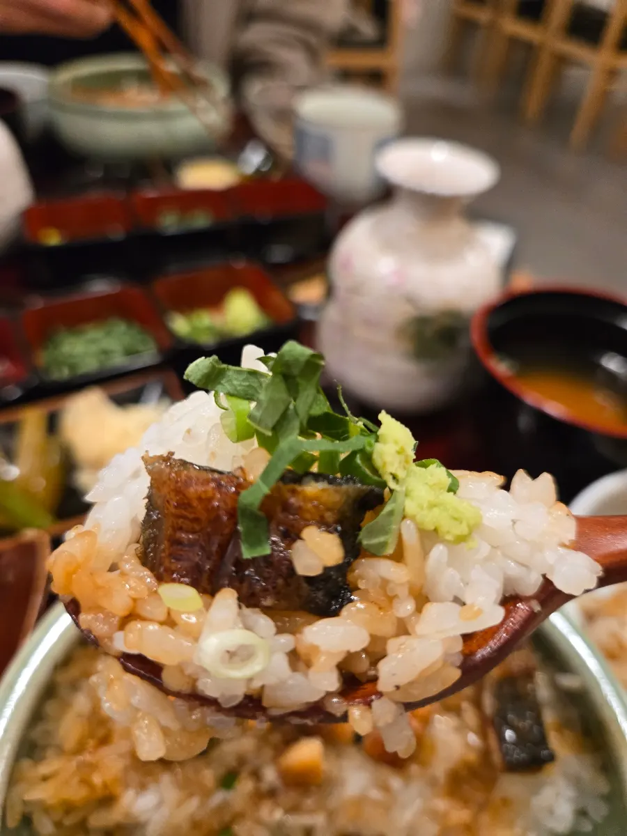 Eel rice bowl turned into ochazuke with broth poured over