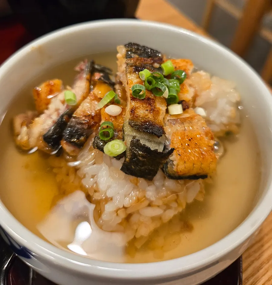 Bowl of ochazuke broth with the eel rice bowl