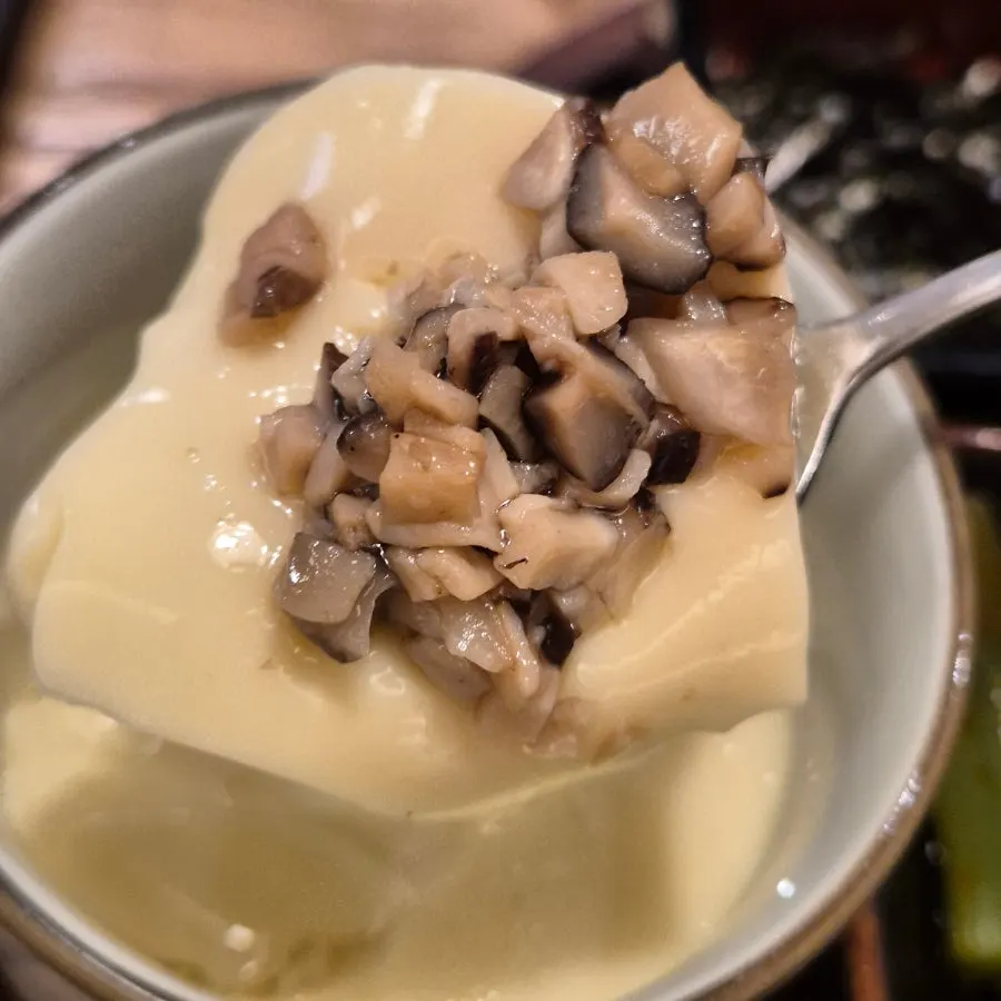 Close-up of the soft, silky chawanmushi egg custard