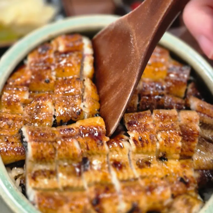 Hitsumabushi eel rice bowl before the first bite