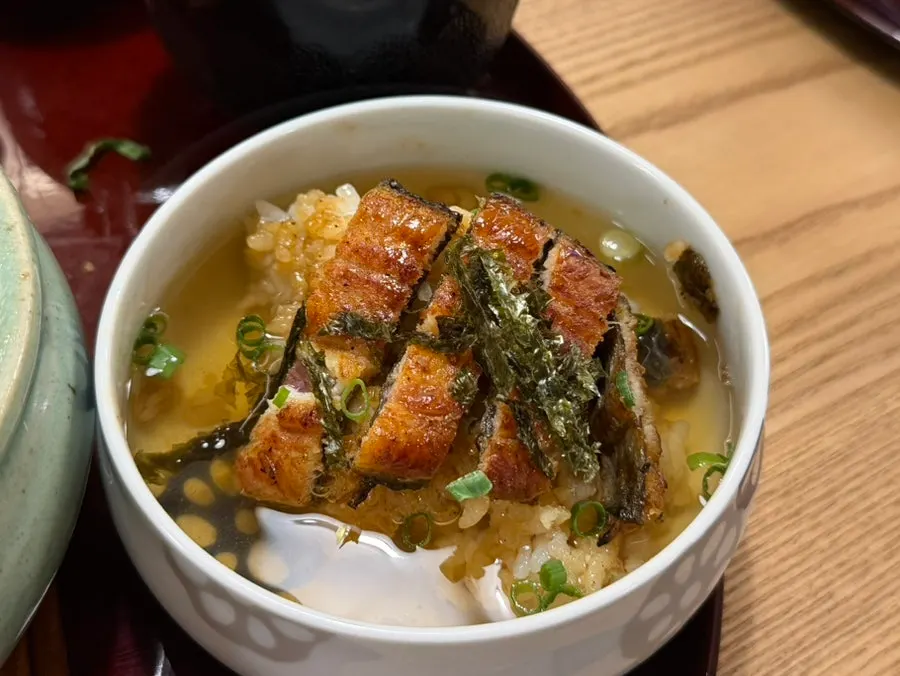 Hitsumabushi eaten as ochazuke, steeped in green tea