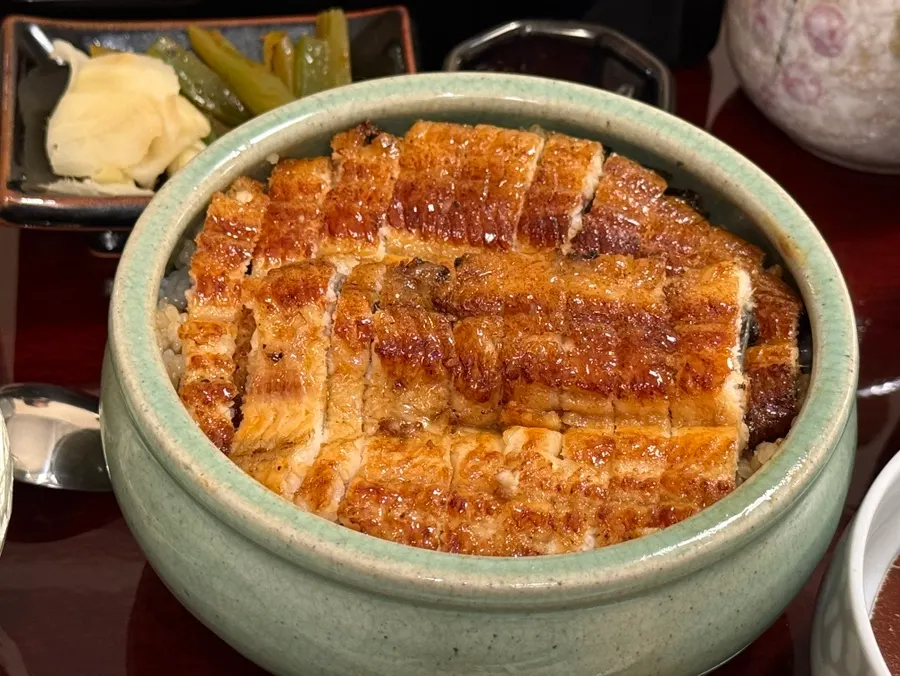 장어 한 마리가 올라간 히츠마부시 상 클로즈업