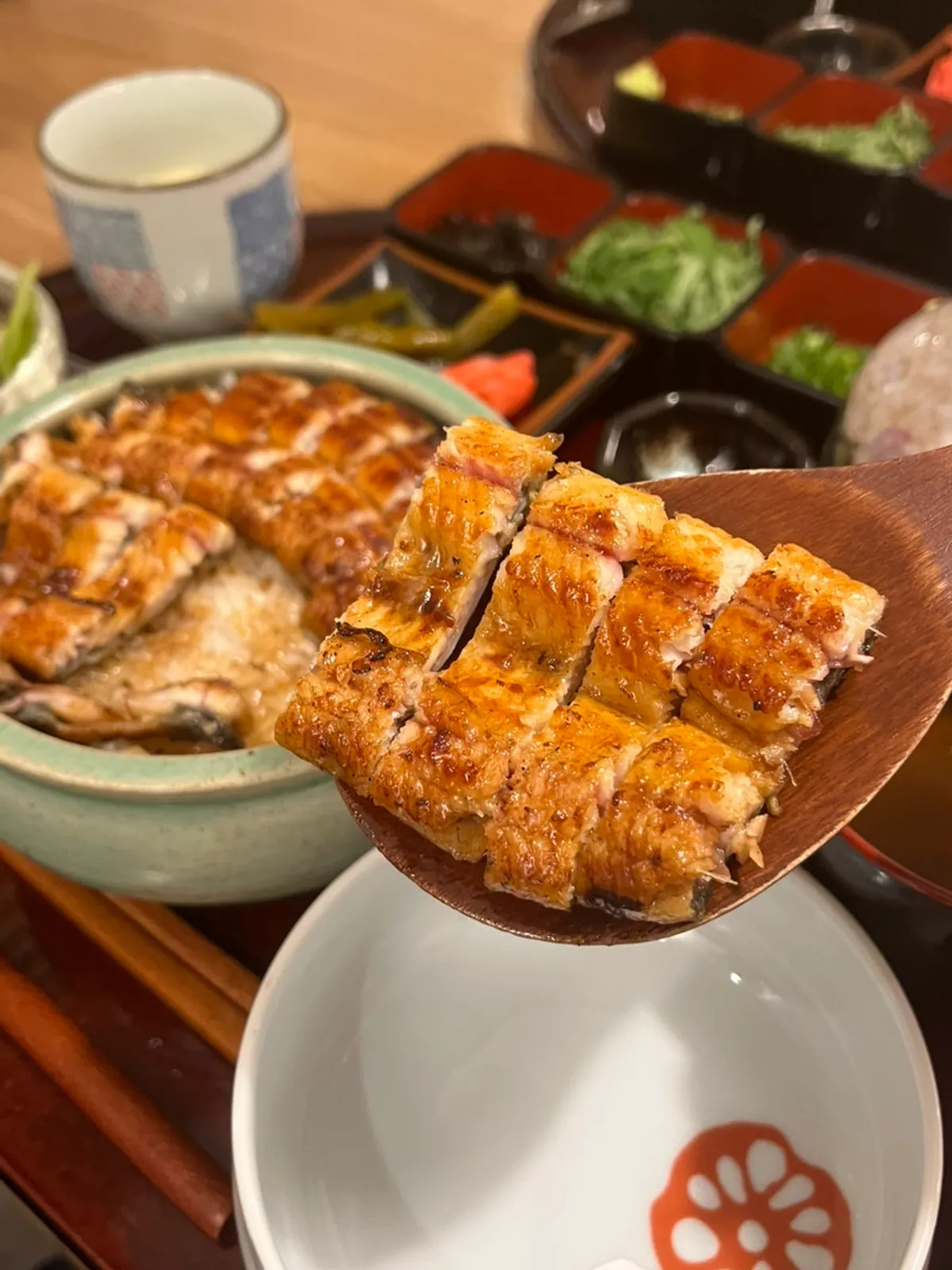 A full hitsumabushi spread at Unagiwa, an eel rice bowl restaurant near Yeoksam Station