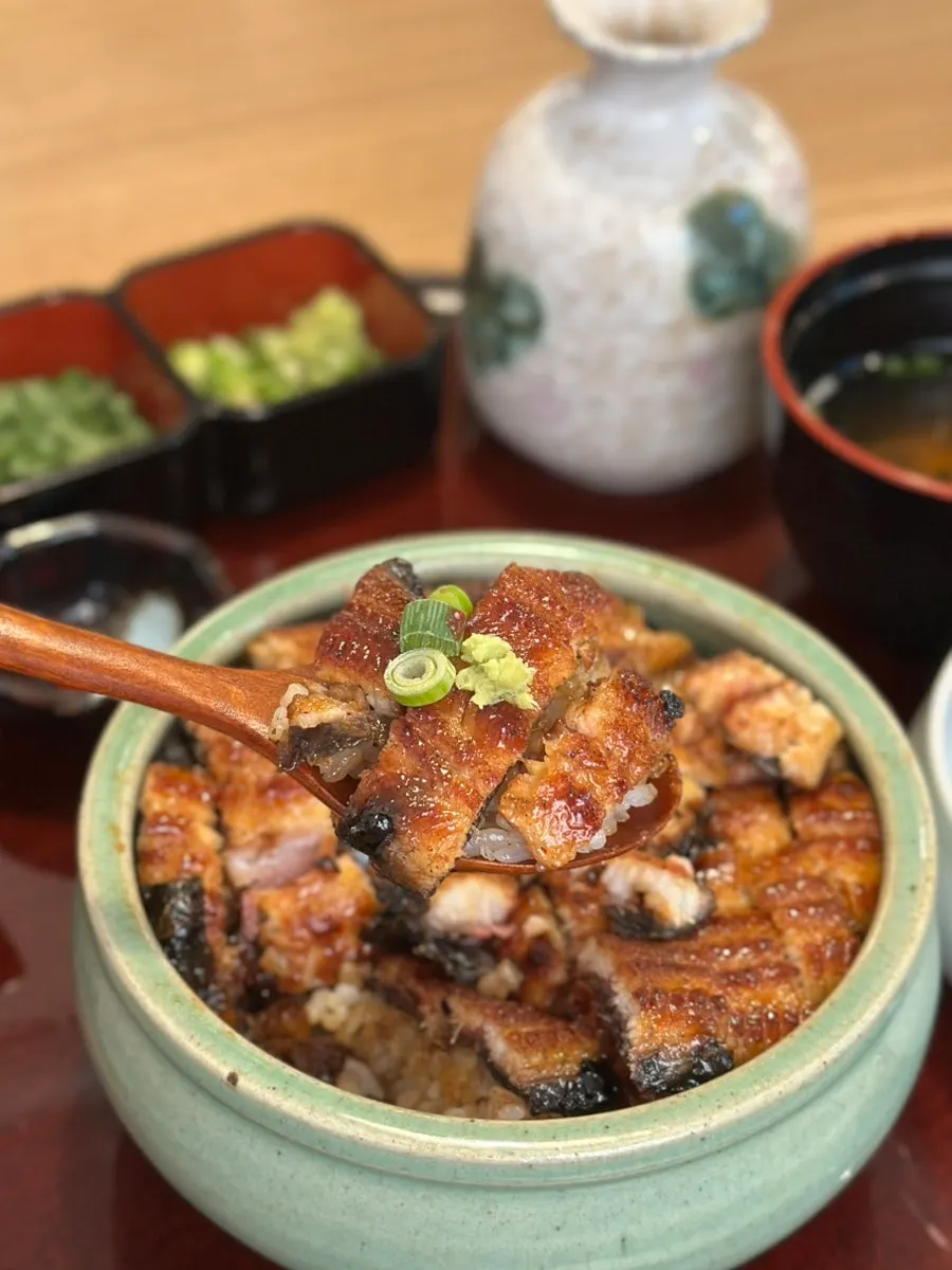 Hitsumabushi eel rice bowl divided into four portions