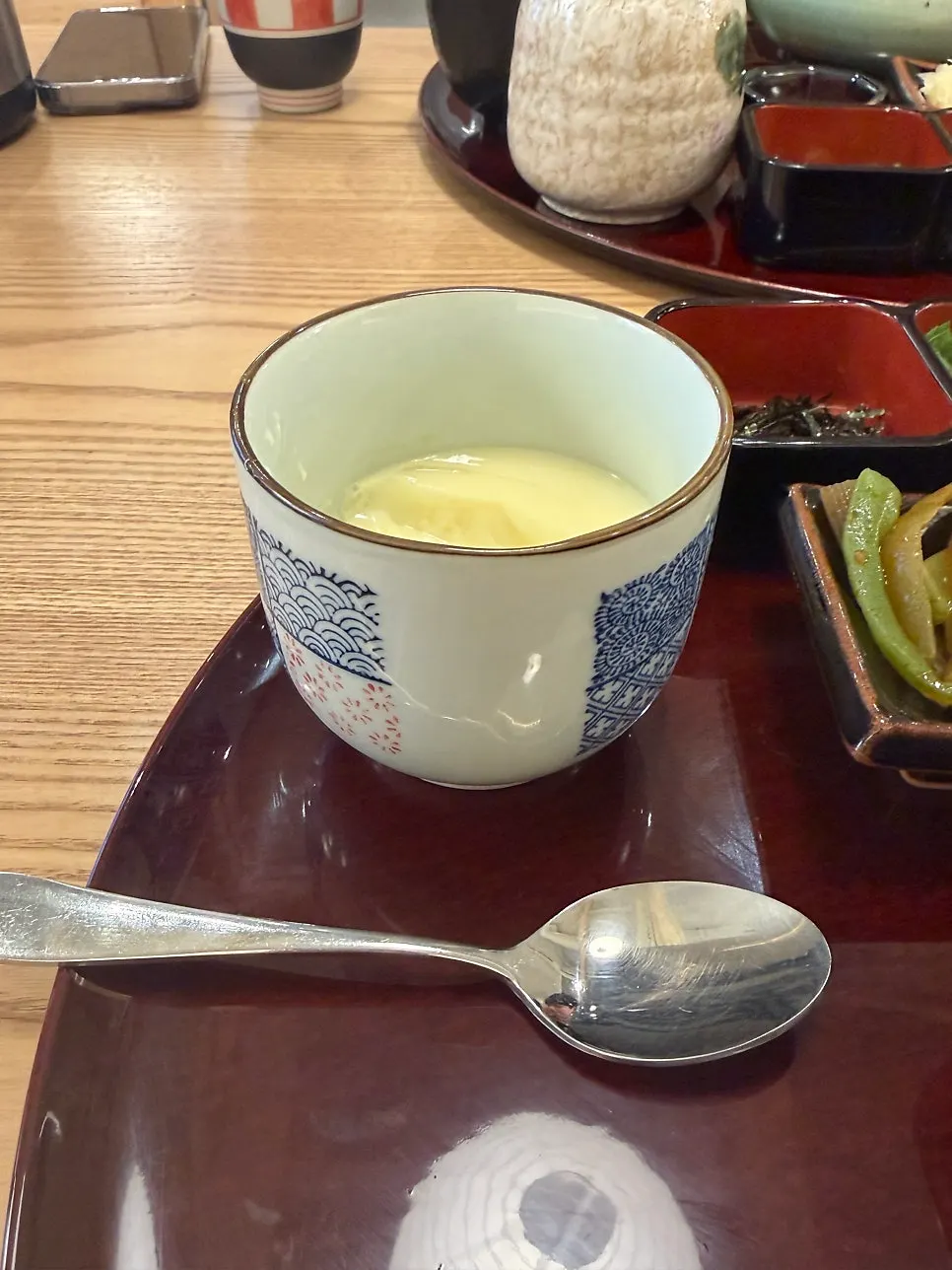 Chawanmushi topped with mushrooms and its special spoon