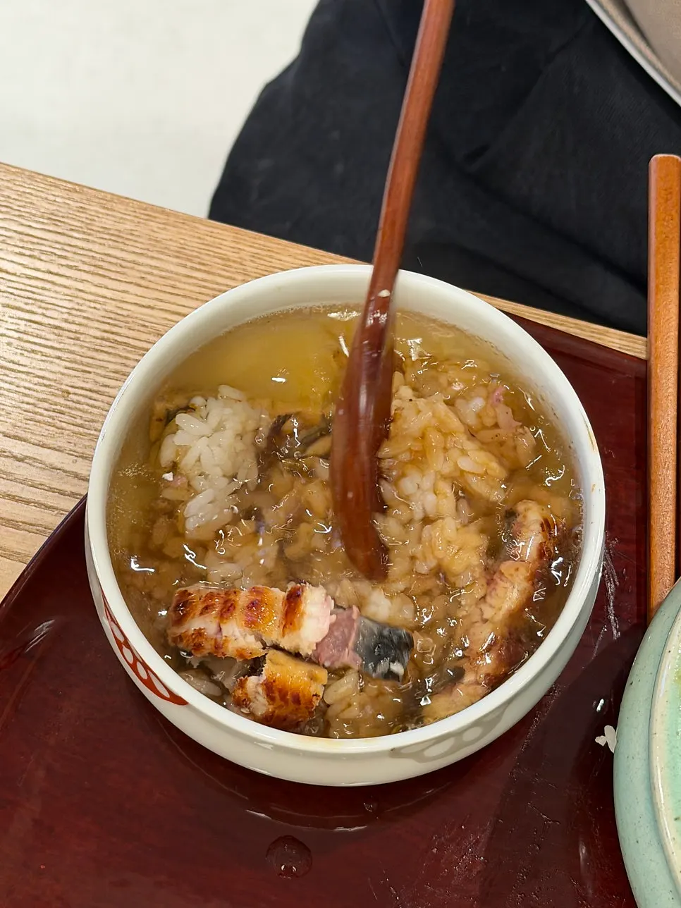 Eel ochazuke made by pouring ocha over the rice