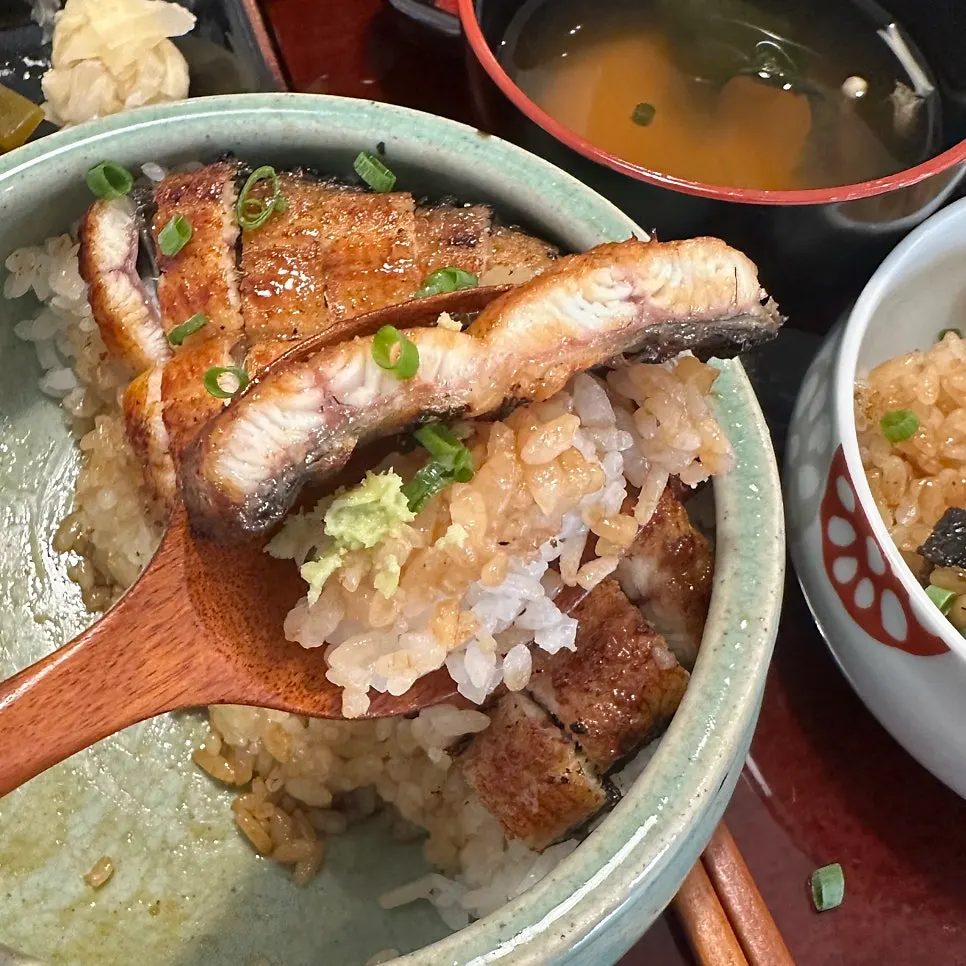 Close-up of a piece of eel over rice