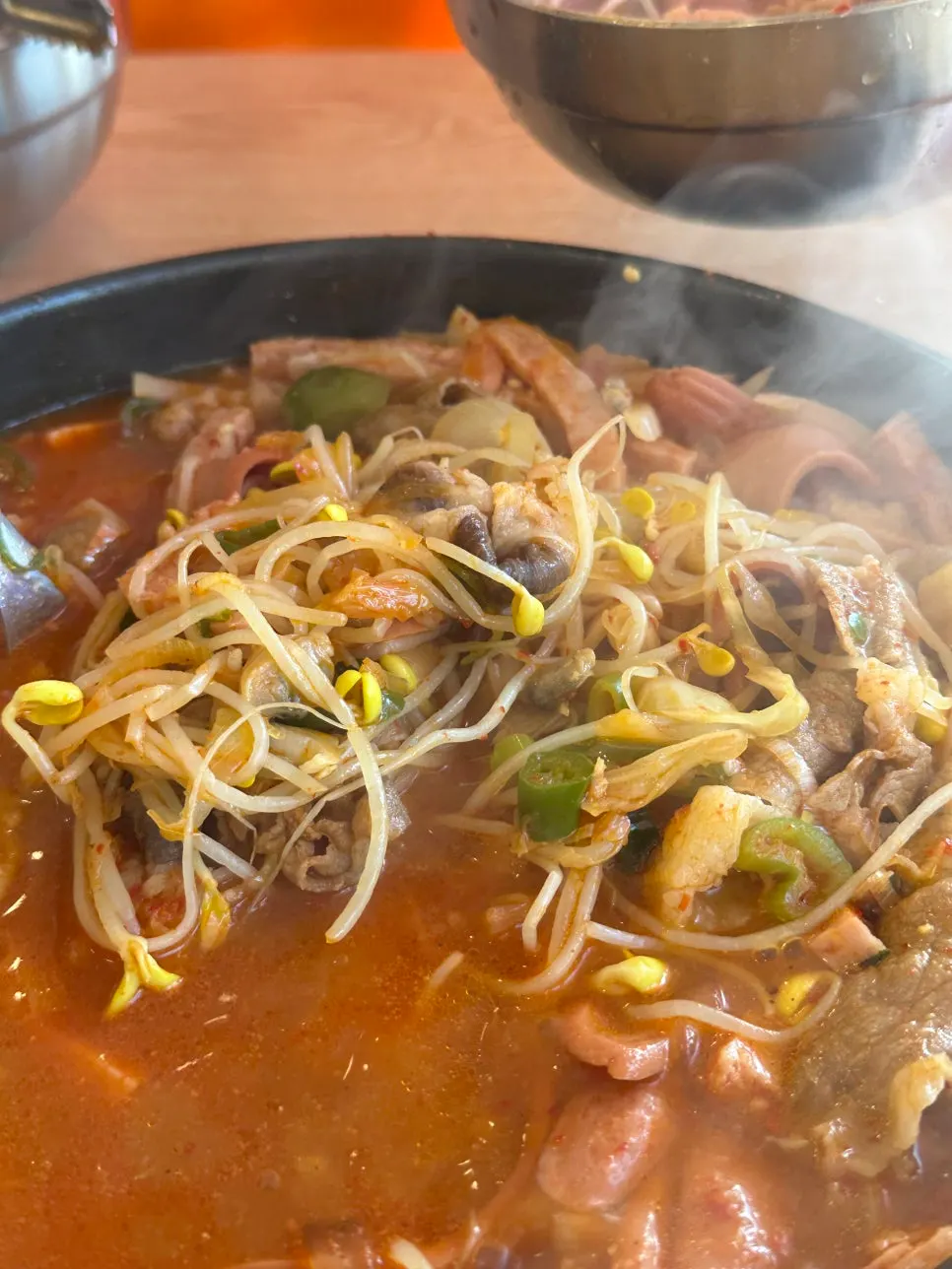 Spicy jjamppong broth loaded with seafood
