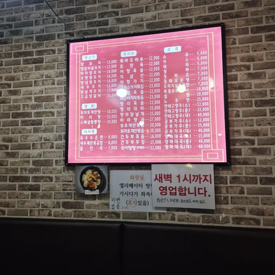 Menu on the table's ordering screen