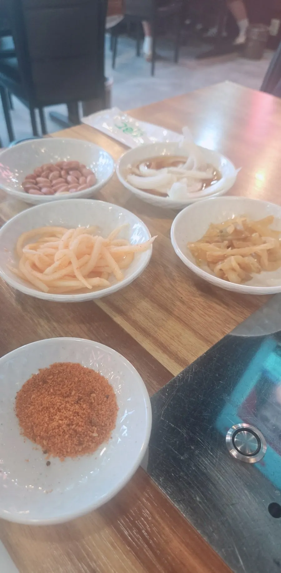 Various sauces to accompany the lamb skewers