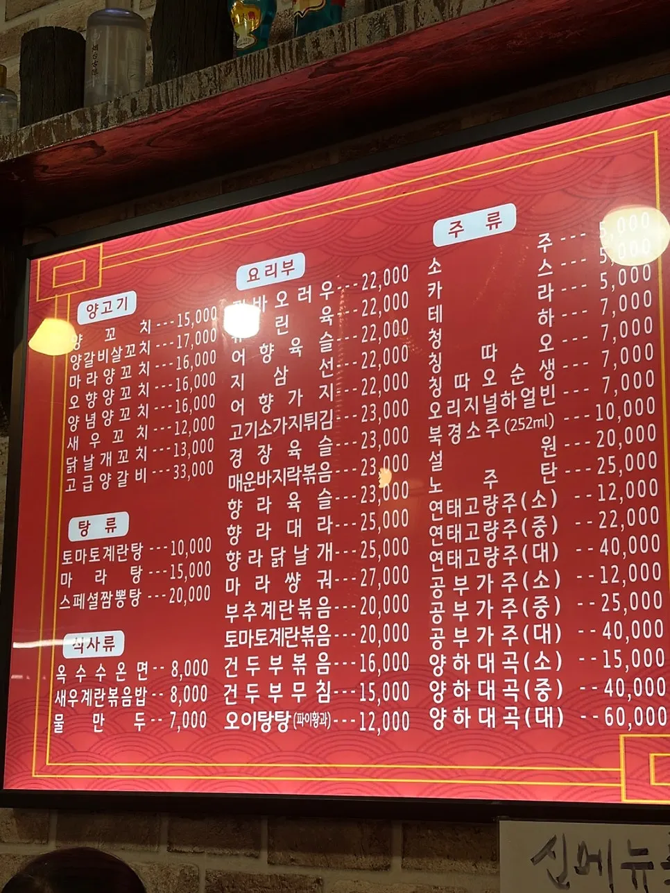 Menu board listing set menus
