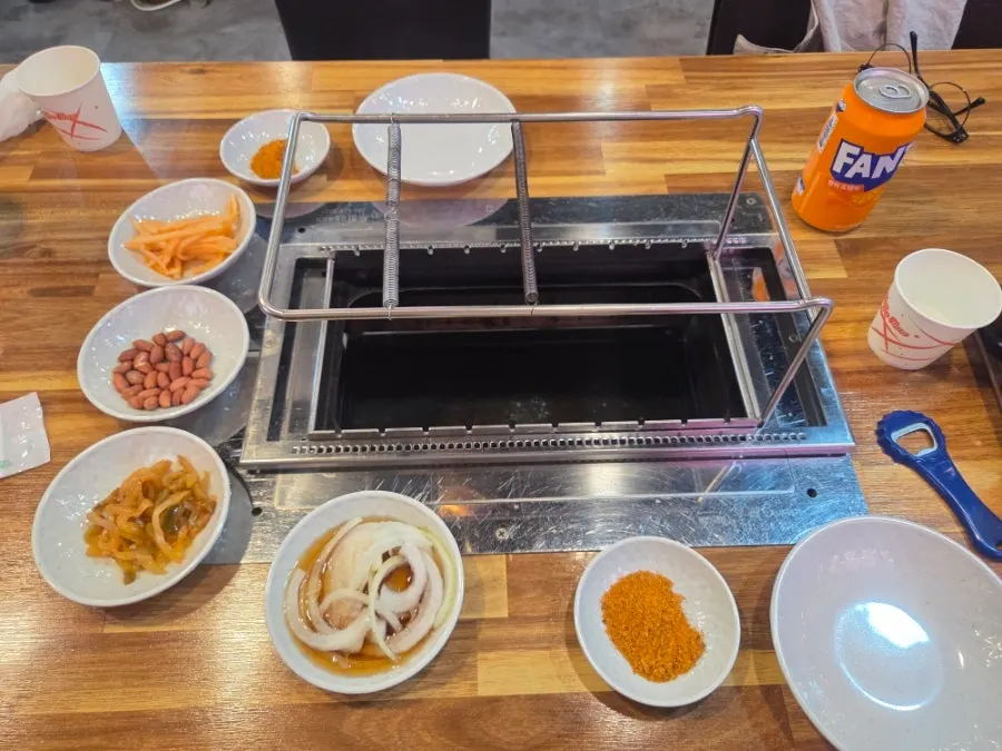 A full table setting of basic side dishes
