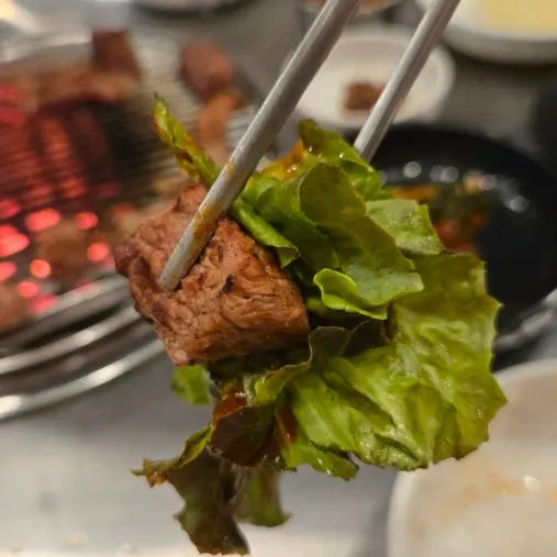 Meat with salt and seasoned lettuce