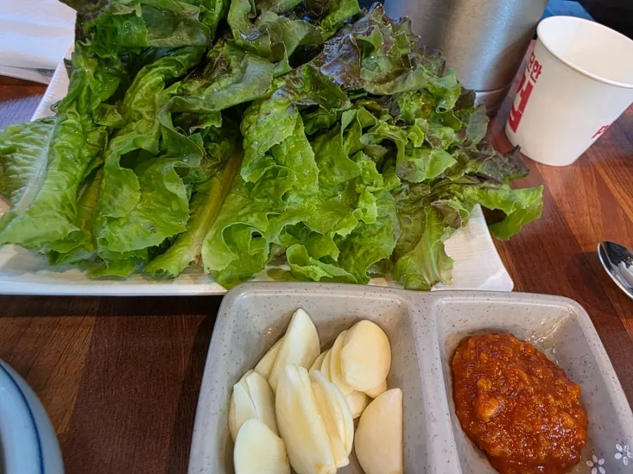 Korean table set served with wrap vegetables