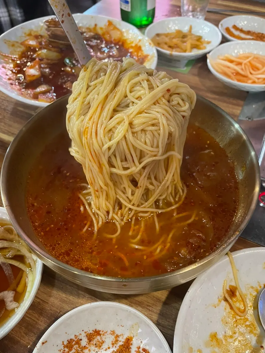 A bowl of warm onmyeon noodle soup
