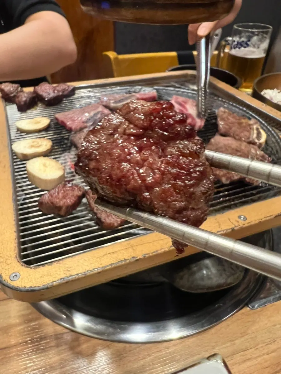 Cubed short rib dipped in salt