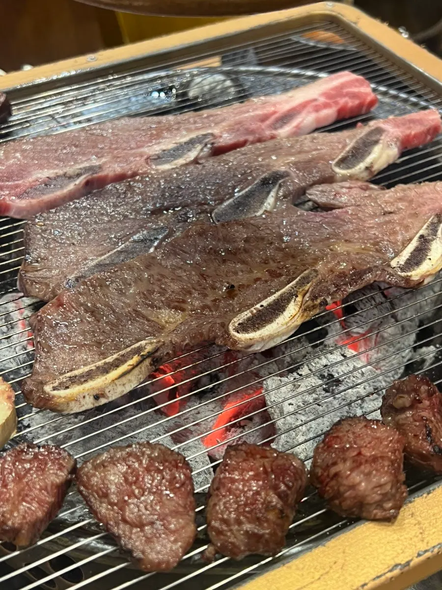 LA galbi on the charcoal grill