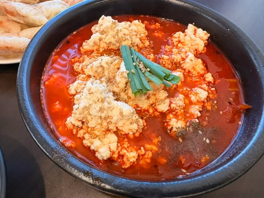 Sundubu jjamppong rice topped with Chodang soft tofu