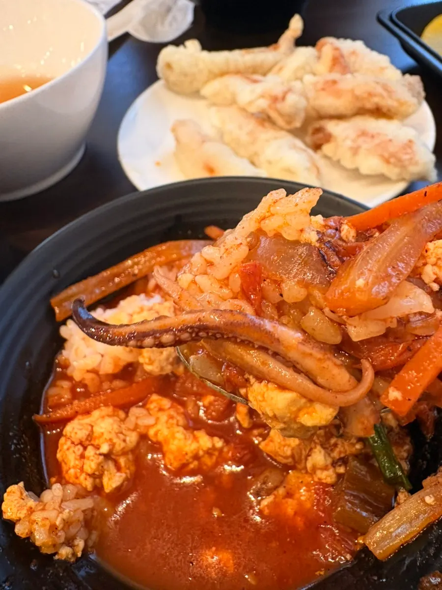 A spoonful of the sundubu jjamppong rice