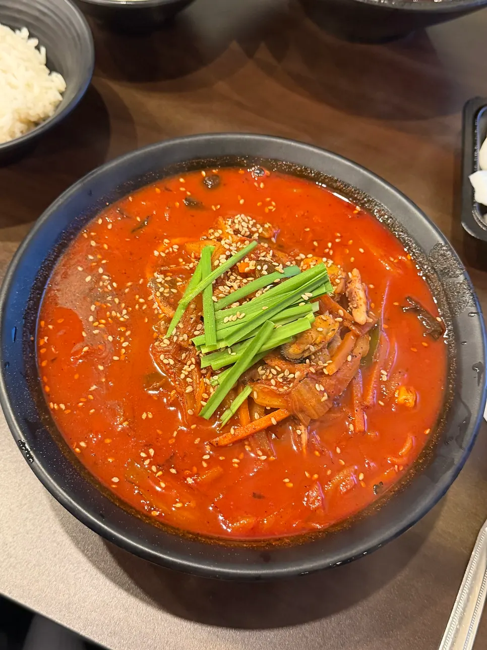 Table set with gyodong jjambbong and jjajangmyeon