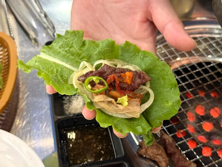 Short rib wrapped in lettuce for a bite