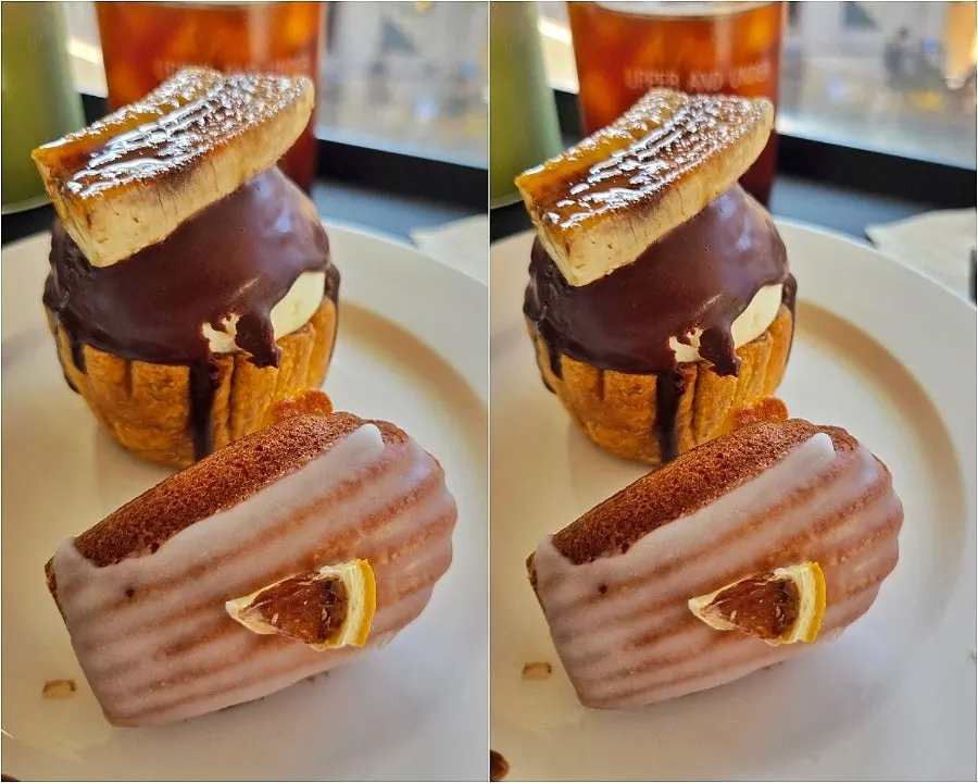 Choco banana pie and iced americano on the table