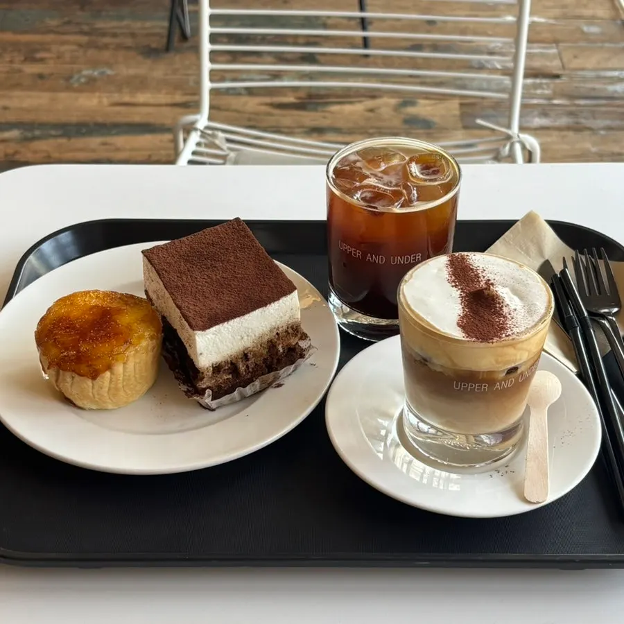 Table with desserts and drinks together