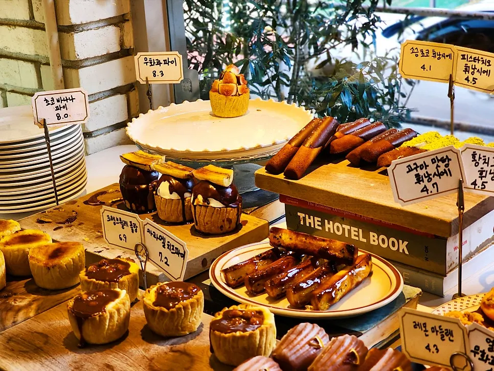 Dessert corner with pies and flans