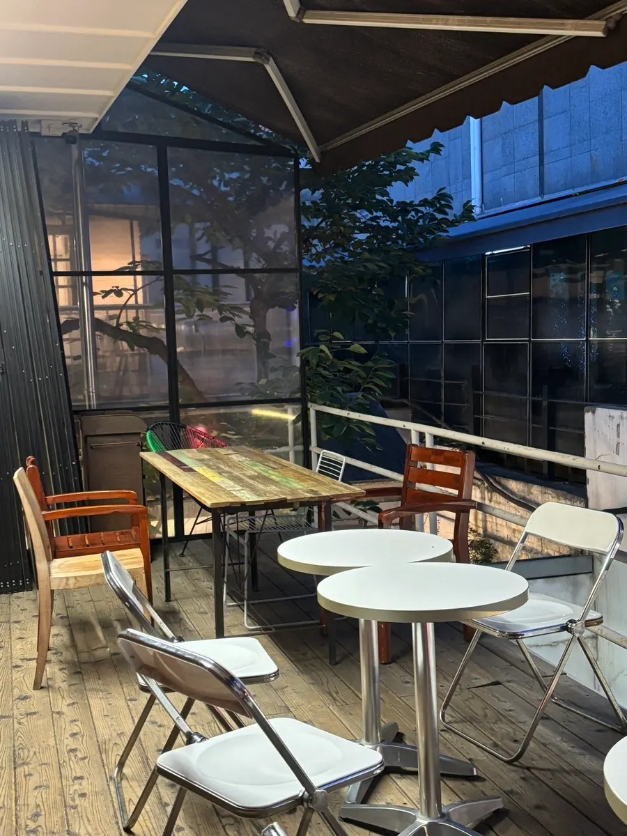 Outdoor terrace seating on Upper and Under's 3rd floor