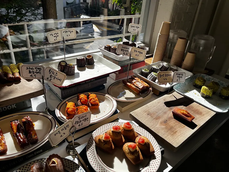 Dessert corner with madeleines and cakes