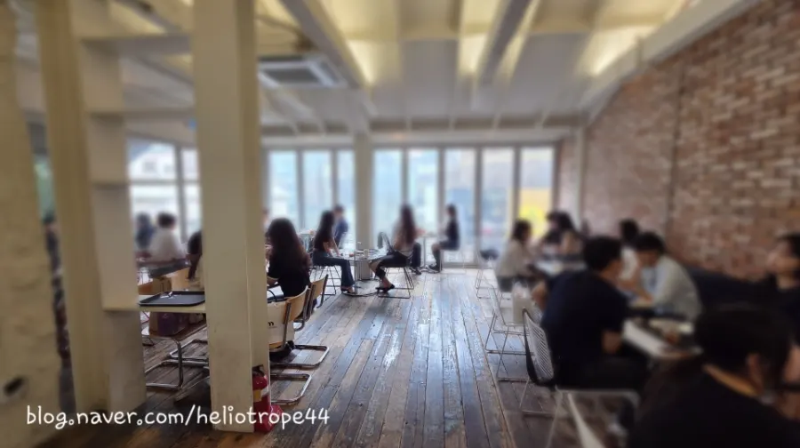2nd-floor café space at Upper and Under reached via the interior stairs