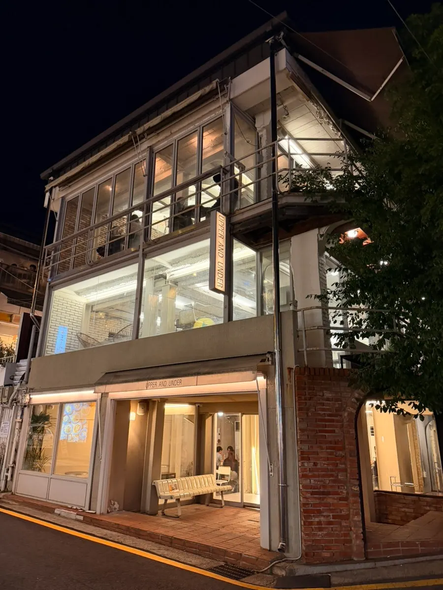 Brick building exterior of Upper and Under on Gangnam café street