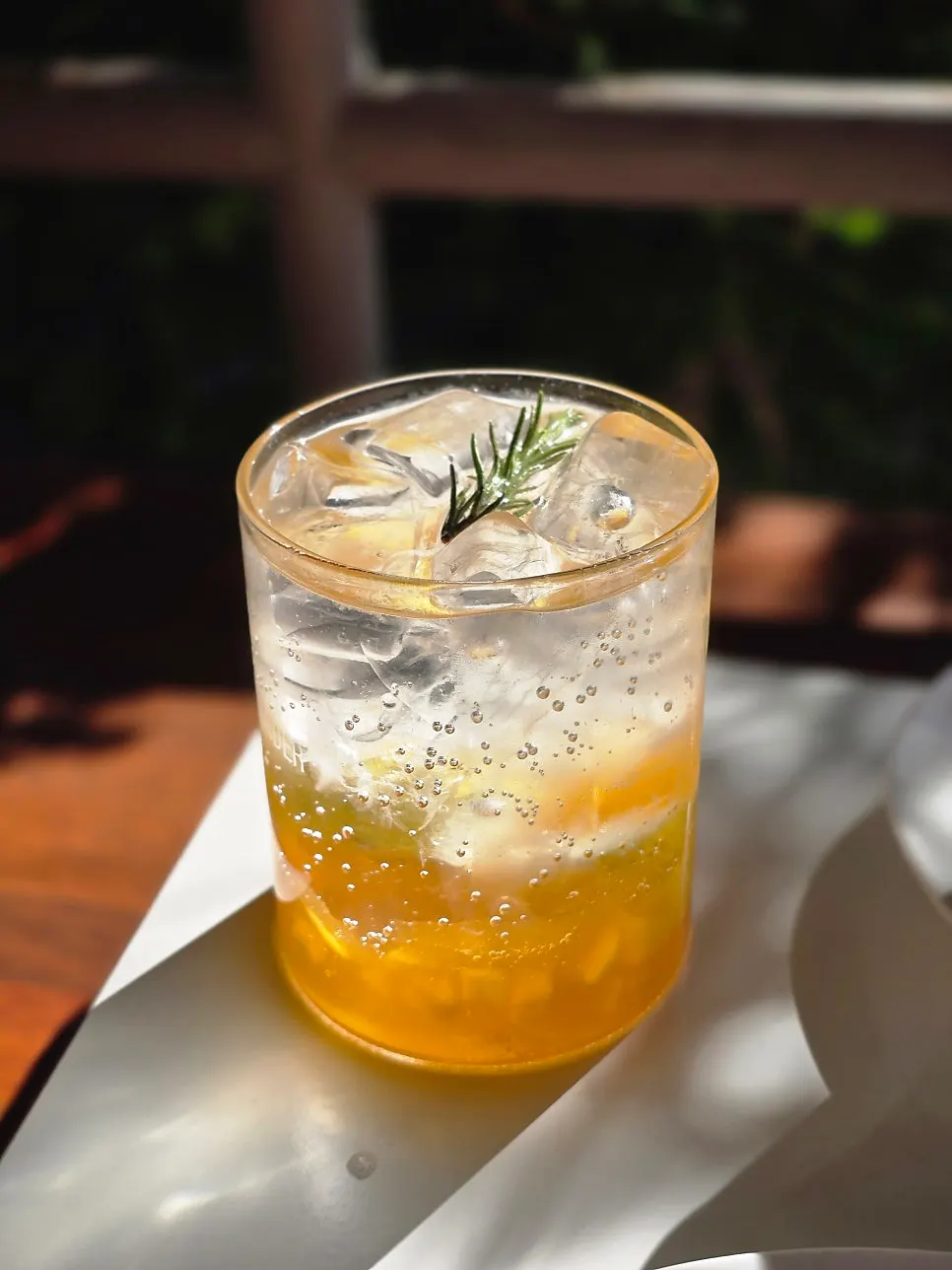 Close-up of Upper and Under's mango lemon ade